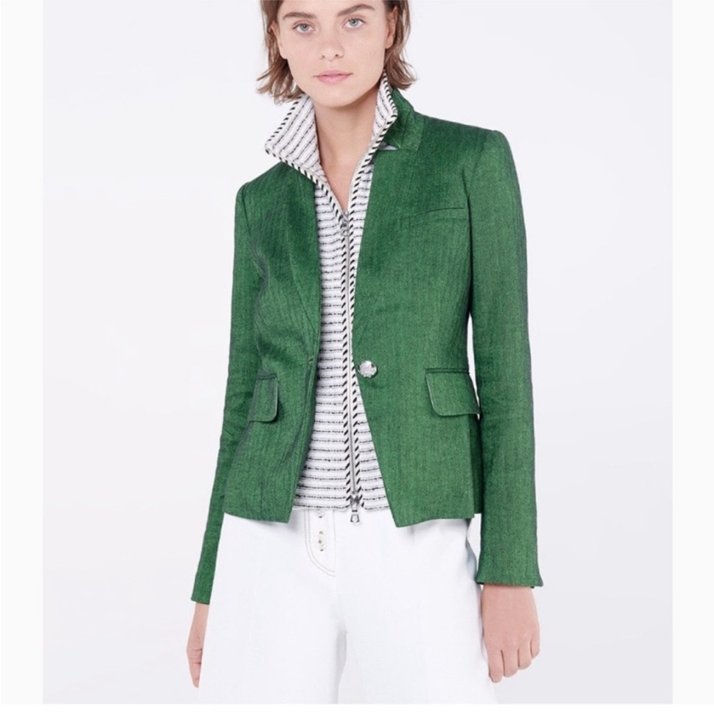 $275 Veronica Beard Bess black white Striped Tweed corded Dickey jacket insert